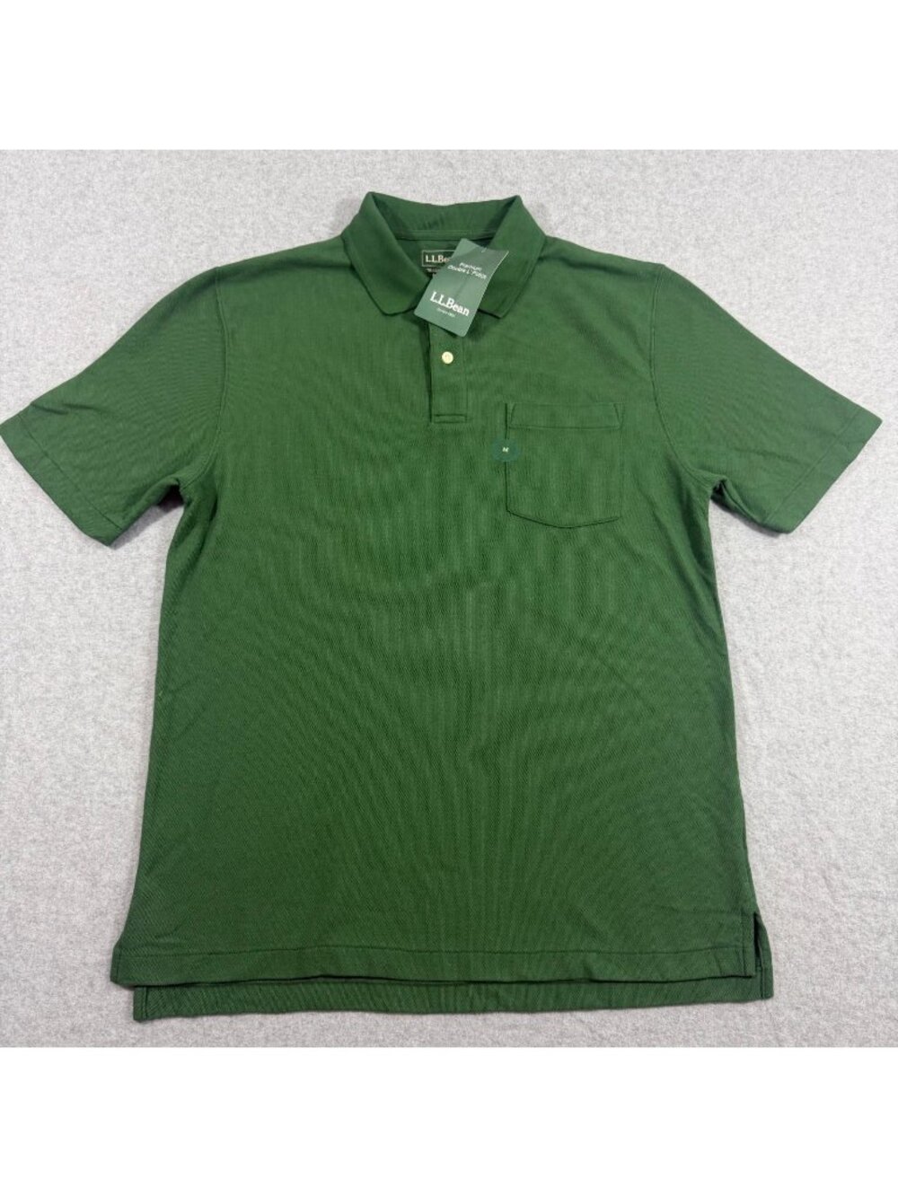 L.L.Bean Premium Double L Polo Shirt Men’s M Reg Green Cotton Pocket NWT
